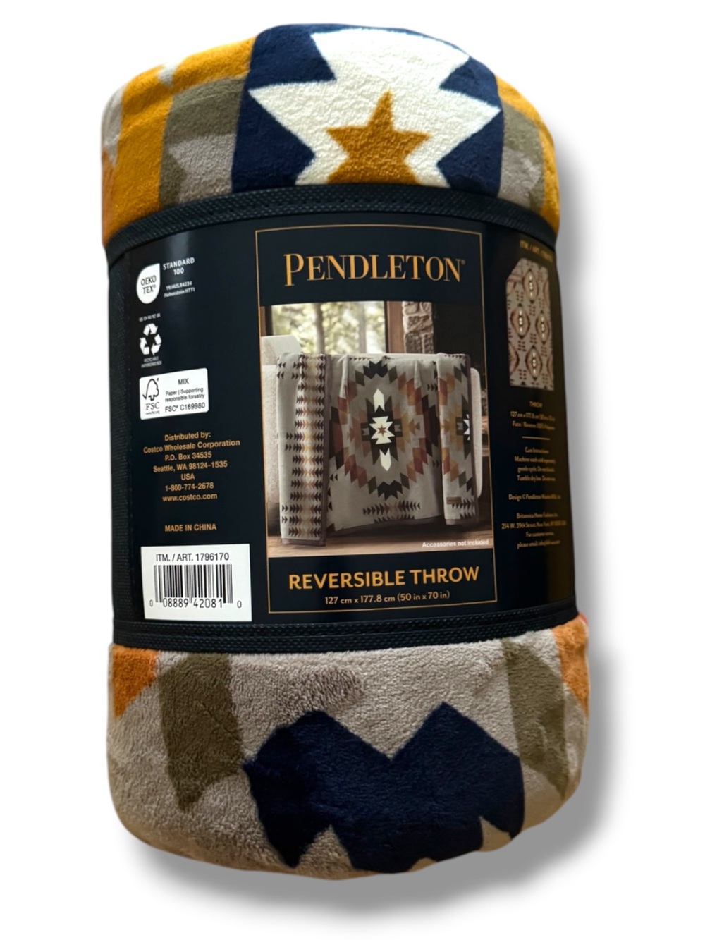 Pendleton Reversible Throw Blanket - Navy, Mustard & Gray